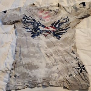 Affliction Sinful T Shirt Top Red White Blue Mediu